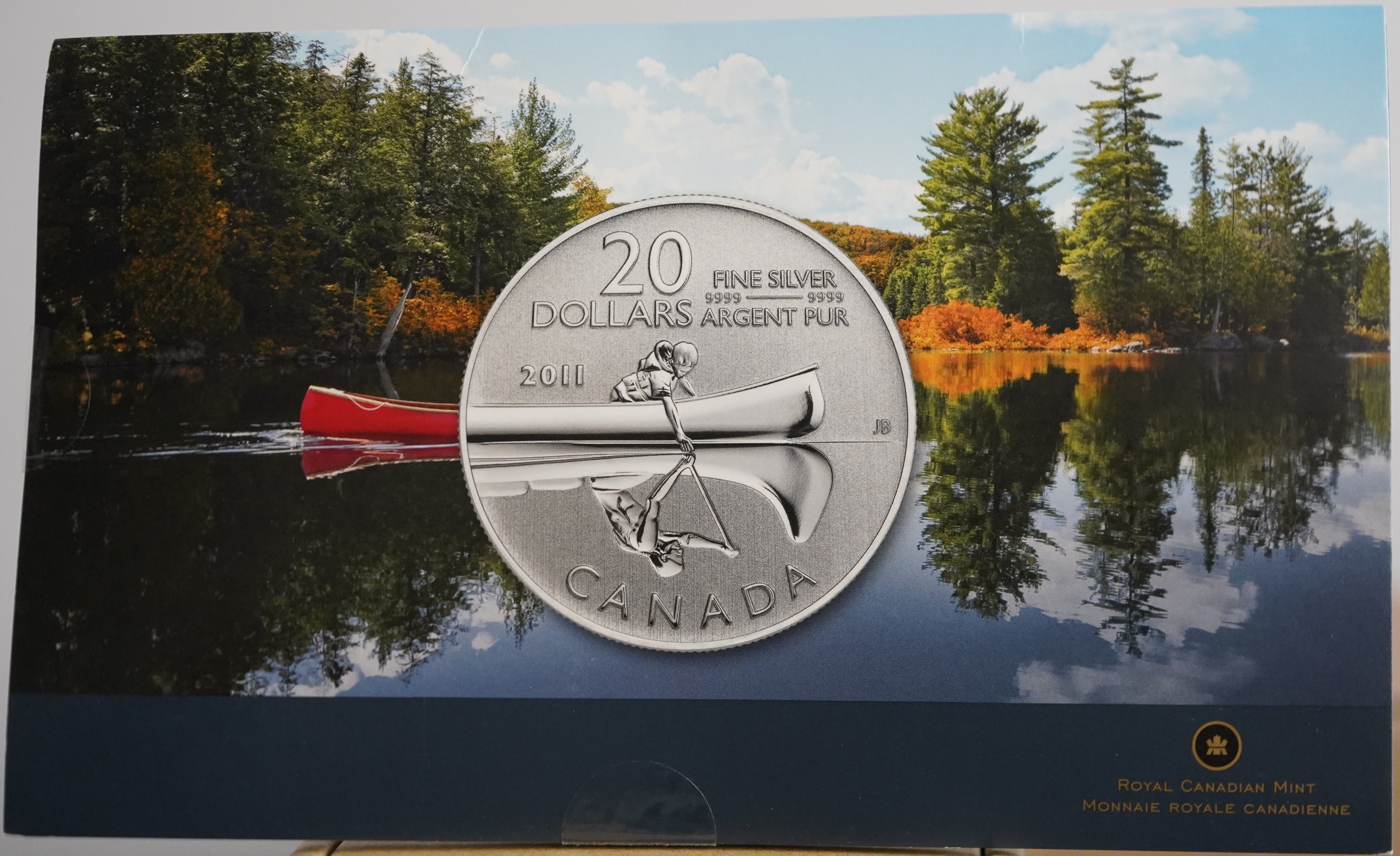 Royal Canadian Mint 2011 $20 Canoe Fine Silver Commemorative Coin with Folder